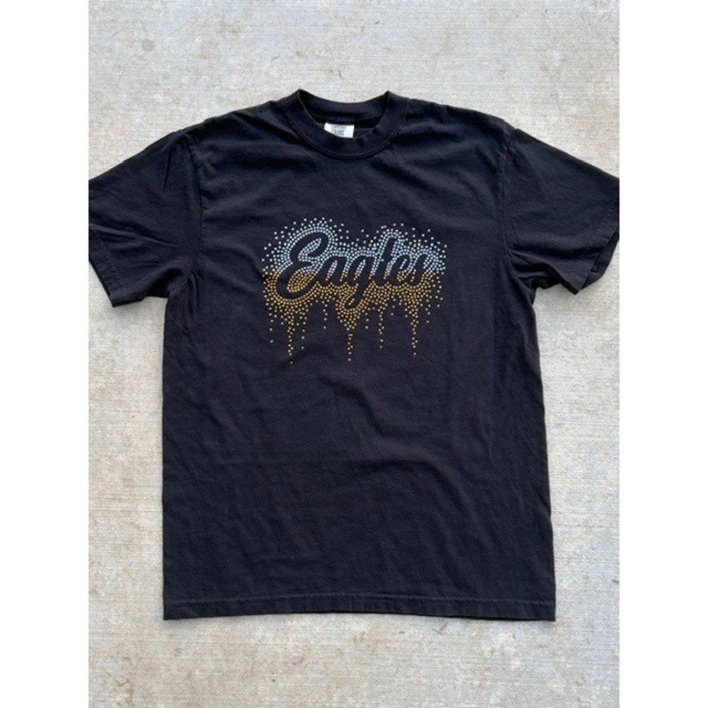 Eagles Rhinestone Graphic Comfort Colors 100% Cotton Tee Black Short Sleeve S